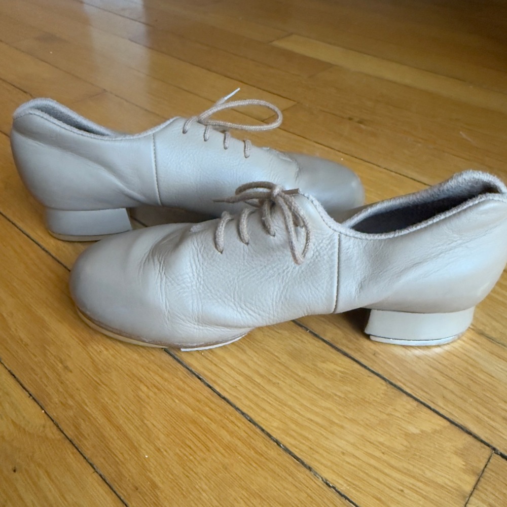 Bloch‎ Tan Leather Tap Shoes Kids Shockwave Taps Lace Up Dance Shoes
